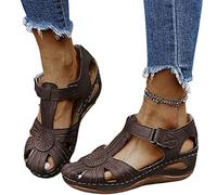 EXECAB Flache Damensandalen, Bequeme orthopädische Sandalen mit Fußgewölbeunterstützung, Damen-Sommer-Wandersandalen für Outdoor-Sport, Strandreisen,Braun,37