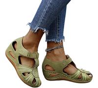 EXECAB Flache Damensandalen, Bequeme orthopädische Sandalen mit Fußgewölbeunterstützung, Damen-Sommer-Wandersandalen für Outdoor-Sport, Strandreisen,Grün,38