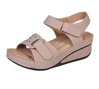 EXECAB Flache Damensandalen, Bequeme orthopädische Sandalen mit Fußgewölbeunterstützung, Damen-Sommer-Wandersandalen für Outdoor-Sport, Strandreisen,Beige,35