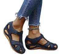 EXECAB Flache Damensandalen, Bequeme orthopädische Sandalen mit Fußgewölbeunterstützung, Damen-Sommer-Wandersandalen für Outdoor-Sport, Strandreisen,Blau,42