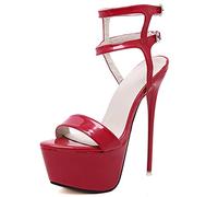 EXECAB Frauen Sommer Sandalen Sexy Offene Spitze 16CM High Heels Party Kleid Hochzeit Nachtclub Frauen Schuhe,Rot,44