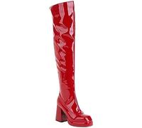 EXECAB Overknee-Stiefel für Damen, sexy seitlicher Reißverschluss, Lackleder, quadratische Zehenpartie, Schwarze Plateaustiefel, hohe Damenstiefel für Party, Abschlussball,Rot,39 EU