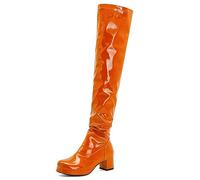 EXECAB Overknee-Stiefel für Damen, sexy seitlicher Reißverschluss, Lackleder, quadratische Zehenpartie, Schwarze Plateaustiefel, hohe Damenstiefel für Party, Abschlussball,Orange,44 EU