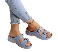 EXECAB Sandalen für Damen, orthopädische Zehenkorrektur-Sandalen, Plattform, Sommer, PU-Leder, Korrektur-Sandalen, Linderung von Ballenschmerzen, Schuhe, Sandalen,Light Blue,42