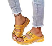 EXECAB Sandalen für Damen, orthopädische Zehenkorrektur-Sandalen, Plattform, Sommer, PU-Leder, Korrektur-Sandalen, Linderung von Ballenschmerzen, Schuhe, Sandalen,Gelb,38