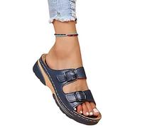 EXECAB Sandalen für Damen, orthopädische Zehenkorrektur-Sandalen, Plattform, Sommer, PU-Leder, Korrektur-Sandalen, Linderung von Ballenschmerzen, Schuhe, Sandalen,Blau,38