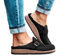 EXECAB Sandalen für Damen Sommer Clogs Wildleder Flache Hausschuhe Geschlossene Zehen Wanderschuhe Damen Bootsschuhe Lässig Flache Fußgewölbe Keilschuhe,Schwarz,43