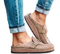 EXECAB Sandalen für Damen Sommer Clogs Wildleder Flache Hausschuhe Geschlossene Zehen Wanderschuhe Damen Bootsschuhe Lässig Flache Fußgewölbe Keilschuhe,Khaki,37