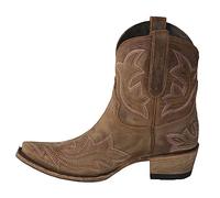 EXECAB Vintage-Cowboystiefel für Damen, Bestickt, Spitze Zehenpartie, klobige mittelhohe Absätze, Western-Cowgirls-Stiefel, Retro-Slip-On, breite, mittelhohe Stiefel, Riding Ankle Booties,Braun,41