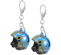 EXHUMKY 2 Stück Schlüsselanhänger Motorradhelm Kompakt und Leicht Kreative Helmform mit Blauem Flammendesign mit Aufhängering für Schlüssel und Taschen Stilvolles Geschenk