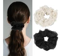 EXIPSAT 2er Set Spitzen Scrunchies, Schwarz Weiß Haargummi Damen, Haargummis Mädchen, Zopfgummi, Kknekki