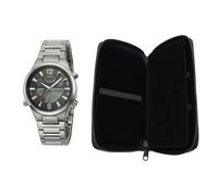 EXKLUSIVSET MIT GRATIS REISE-ETUI: Eco Tech Time Solar Drive Funk Everest II Titan Herrenuhr World Timer - EGT-11380-20M