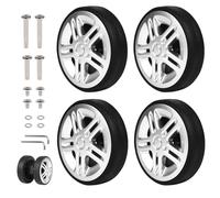 EXLECO 4 pcs Koffer Ersatzrollen 50mm x 12mm, Kofferrollen Ersatzrollen für Gepäck mit Doppelrollen, Koffer Rollen Ersatz Gepäck Räder, Gummi Ersatzräder mit Reparatur Kit, Gepäckkoffer Roller Silber