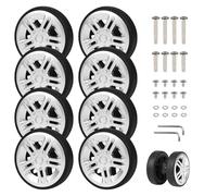 EXLECO 8 pcs Koffer Ersatzrollen 50mm x 12mm, Kofferrollen Ersatzrollen für Gepäck mit Doppelrollen, Koffer Rollen Ersatz Gepäck Räder, Gummi Ersatzräder mit Reparatur Kit, Gepäckkoffer Roller Silber