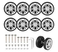 EXLECO 8 pcs Koffer Ersatzrollen 55mm x 12mm, Kofferrollen Ersatzrollen für Gepäck mit Doppelrollen, Koffer Rollen Ersatz Gepäck Räder, Gummi Ersatzräder mit Reparatur Kit, Gepäckkoffer Roller Silber