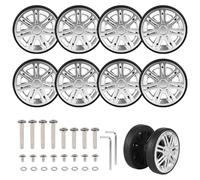 EXLECO 8 pcs Koffer Ersatzrollen 60mm x 12mm, Kofferrollen Ersatzrollen für Gepäck mit Doppelrollen, Koffer Rollen Ersatz Gepäck Räder, Gummi Ersatzräder mit Reparatur Kit, Gepäckkoffer Roller Silber