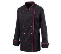 Exner 219 - Damenkochjacke langarm, taillert, Fb. schwarz, mit farbiger Paspel : hot pink 65% Polyester 35%Baumwolle 220 g/m² M - M 4251143955993