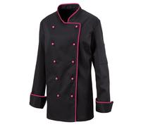 EXNER Damenkochjacke Langarm, taillert, Fb. schwarz, Paspel hotpink, Gr. L