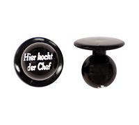 EXNER Kugel-Knöpfe, Kochjacken-Knöpfe, Motiv-Knöpfe, Farbe schwarz Hier kocht der Chef, in VE von 12 Stück (für 1 Kochjacke)