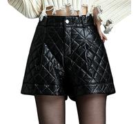 Expeum Kunstleder-Legging-Hose, dick, hohe Taille, PU-Leder, lockere A-Linie, lässig, trendig, weite Bein-Shorts für Damen, Schwarz , 4XL/5XL