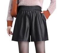 Expeum Kunstleder-Legging-Hose, große PU-Leder-Shorts, lockere breite Beine, hohe Taille, Oberbekleidung, Pendler, leger, gerades Bein, Stiefel, Hose für Damen, Schwarz , 4XL/5XL