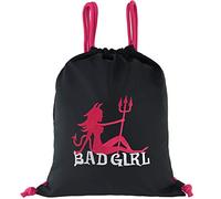 EXPRESS-STICKEREI BAD GIRL Sportbeutel für Yoga, Shopping Turnbeutel mit Spruch wasserdicht Gymbag Kinder Rucksack lustige Beuteltasche schwarz | lustiges Geschenk für Teenager