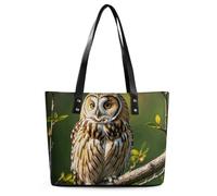 Exquisite Damen-Handtasche aus Leder, mit Eulen-Zweigen, bedruckt, Litschi-Muster, Lederhandtasche, geeignet für Reisen, Fitness und Pendeln, Eulen-Baumzweige, 27,9 x 29 x 14 cm, Eulen-Baumzweige,