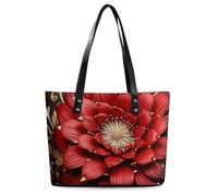 Exquisite Damen-Handtasche aus Leder, rotgoldene Blume, bedruckt, Litschi-Muster, Lederhandtasche, geeignet für Damen, für Reisen, Fitness und Pendeln, Rotgoldene Blume, 27,9 x 29 x 14 cm, Rot-goldene