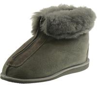 Extra dicke Lammfell Hausschuhe mit Reißverschluss grau, 43