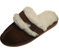 Extra dicke Lammfell Pantoffeln für Damen mit Schnallen Verzierung braun, 40