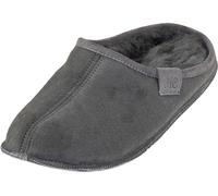 Extra dicke Lammfell Pantoffeln mit Ledersohle für Damen und Herren grau, 46