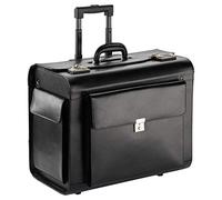 Extra Großer Leder Aktenkoffer Pilotenkoffer Rollen Trolley Schwarz 50cm Bowatex