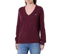 GANT Damen Strickpullover Lammwoll-Mix mit V-Ausschnitt Bordeaux Größe L