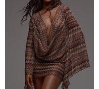 Extrem tiefer Kragen Langarm strukturiertes gemustertes gehäkeltes gestreiftes Mini-Kleid, Boho Festival Urlaubsmode Sommer Urlaub, süß elegant Ibiza