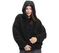 Extreme Pop Weiche Damen Teddy Sherpa Fleece Kapuzenjacken Winter Hoody Coat UK Brand (M, Schwarz)