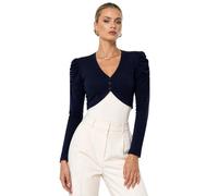 Eye Catch Damen Bolero Cardigan Kurz - Eleganter V-Ausschnitt mit Raffungen an den Schultern, Langarm Stretch Shrug aus weicher Viskose - Einheitsgröße passend für EU 36-40