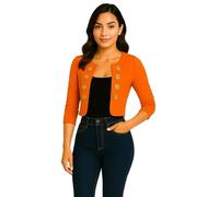 Eye Catch Damen Kurze Military-Jacke - Fester Stretchblazer mit Goldknöpfen, Offener Schnitt & Raffung an 3/4 Ärmeln aus Jersey