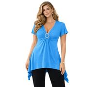 Eye Catch Damen Tunika Große Größen 42-56 - V-Ausschnitt Asymmetrisches Longshirt mit Raffdetail - Elegantes Kurzarm Oberteil für Freizeit & Abend