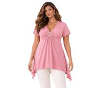 Eye Catch Damen Tunika Große Größen 42-56 - V-Ausschnitt Asymmetrisches Longshirt mit Raffdetail - Elegantes Kurzarm Oberteil für Freizeit & Abend