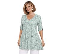 Eye Catch Damen Tunika mit V-Ausschnitt - A-Linie Longtop aus Viskose, 3/4 Arm mit Krempelfunktion, Print & Batik-Optik, Größen 42-56