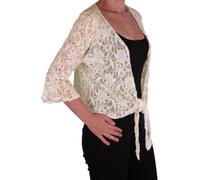 Eye Catch - Darcey Damen Pailletten Cardi Tie Shrug Lace Strickjäckchen Bolero Top Frauen Cream Plus Size 40-42