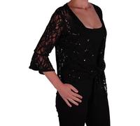 Eye Catch - Darcey Damen Pailletten Cardi Tie Shrug Lace Strickjäckchen Bolero Top Frauen Schwarz Plus Size 48-50