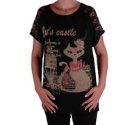 Eye Catch - Katze Graphic Frauen Lange Lässige Tunika Lace Top One Size Schwarz