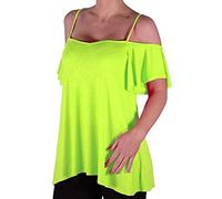 Eye Catch TM - Cherie Frauen Off-The-Shoulder Riemchen Cami Weste Damen Kalte Schulter Mode Schaukel Top Neon Grun Gr.42