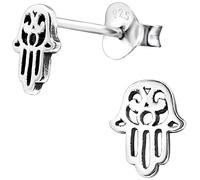 EYS JEWELRY Damen Ohrringe Hand der Fatima 925 Sterling Silber oxidiert 7 x 6 mm Ohrstecker Hamsa Damenohrringe Damenohrstecker