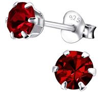 EYS JEWELRY Damen Ohrstecker 925 Sterling Silber - 5 mm runde Zirkonia Kristalle in hellem Siamrot - Klassische Silber Ohrringe für Frauen