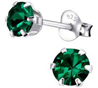 EYS JEWELRY Damen Ohrstecker 925 Sterling Silber - 5 mm runde Zirkonia Kristalle in Smaragdgrün - Klassische Silber Ohrringe für Frauen