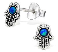 EYS JEWELRY Ohrstecker Damen Hand der Fatima Hamsa 925 Sterling Silber oxidiert Opal dunkel-blau Damen-Ohrringe