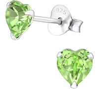 EYS JEWELRY Ohrstecker Damen Herz 925 Sterling Silber Glitzer-Kristalle peridot-grün Damen-Ohrringe