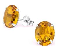 EYS JEWELRY Ohrstecker Damen Oval 925 Sterling Silber Glitzer-Kristalle topas-braun Damen-Ohrringe